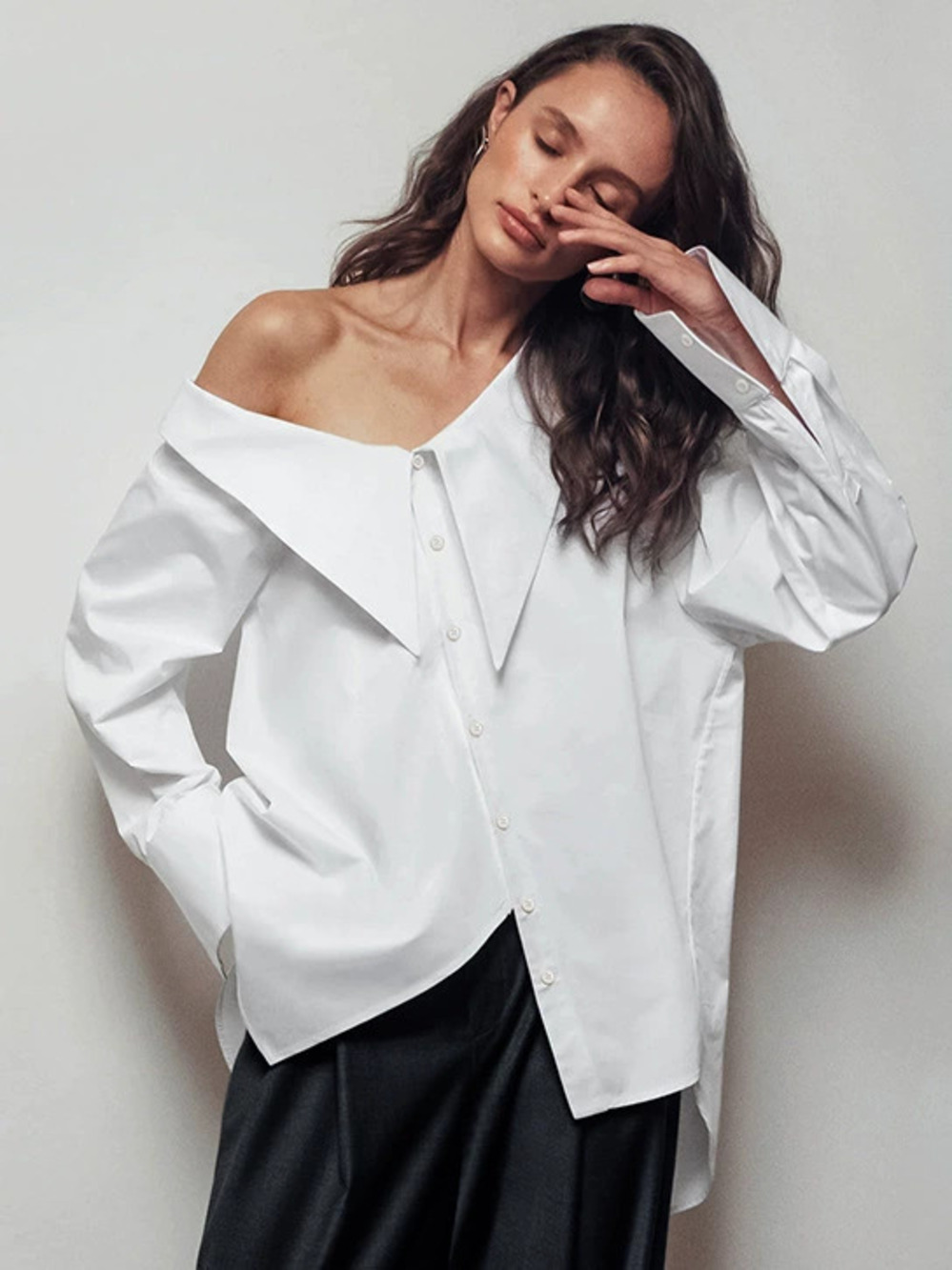 Forever 21 White Off Shoulder Irregular Neck Loose Fit Spring New Blouse